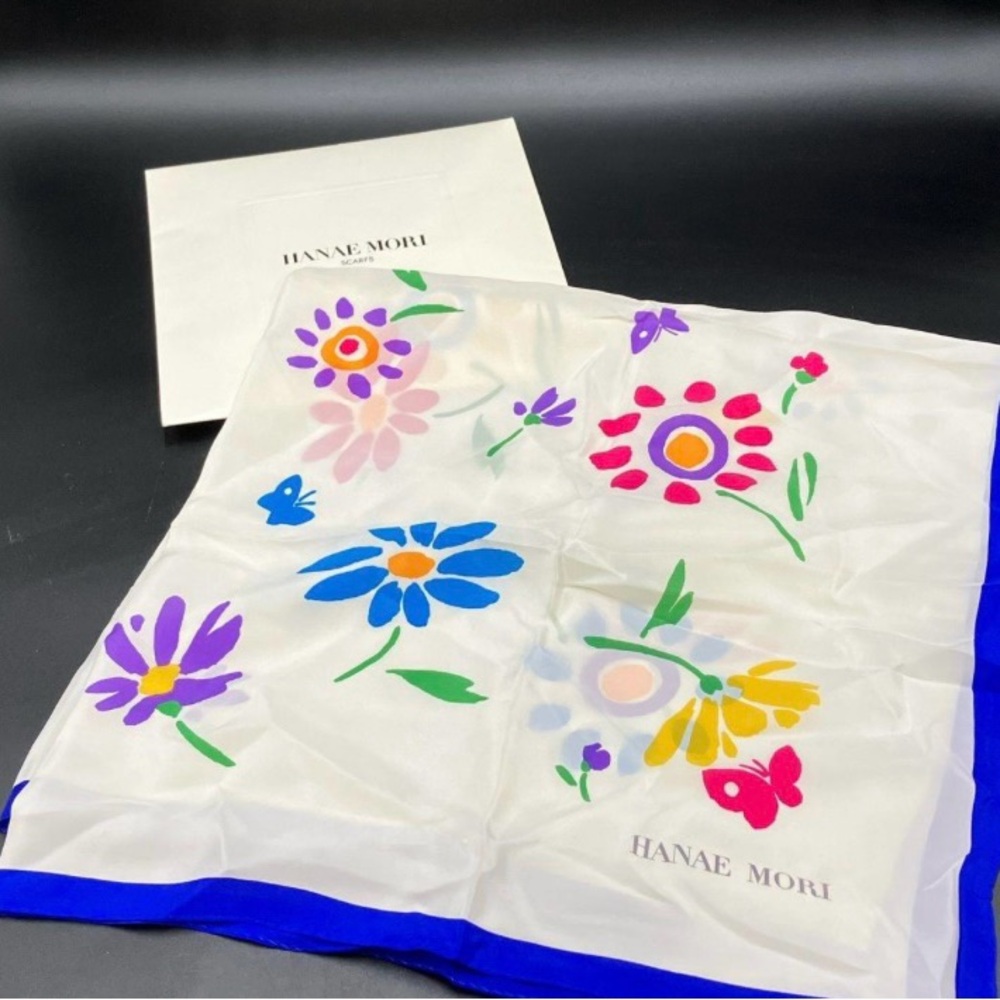 Vintage New Hanae Mori Floral Silk Scarf Retro Print